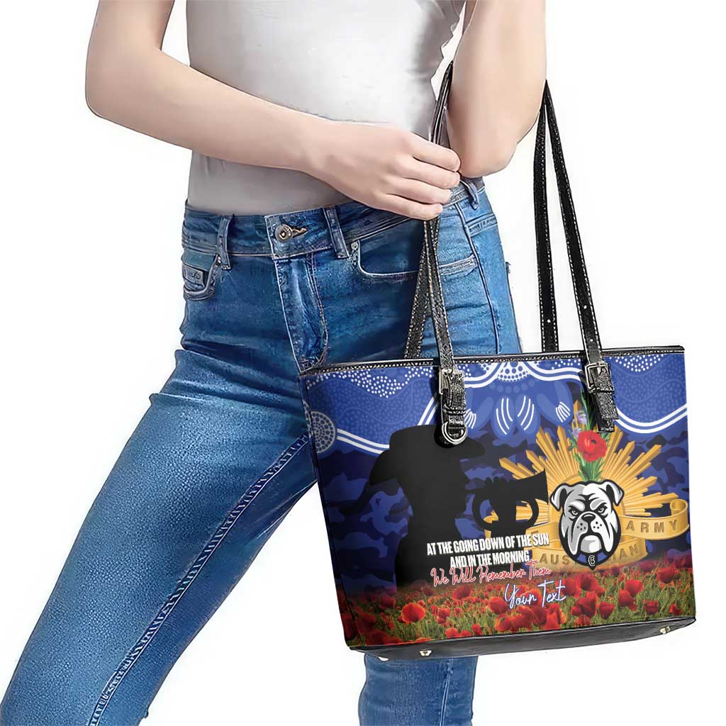 Personalised Bulldogs Rugby ANZAC Day Leather Tote Bag Last Post Poppy We Will Remember Them