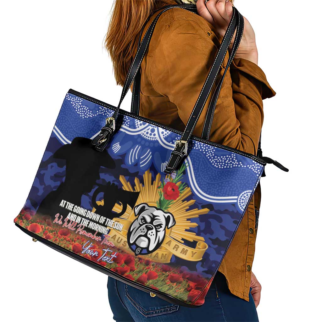 Personalised Bulldogs Rugby ANZAC Day Leather Tote Bag Last Post Poppy We Will Remember Them