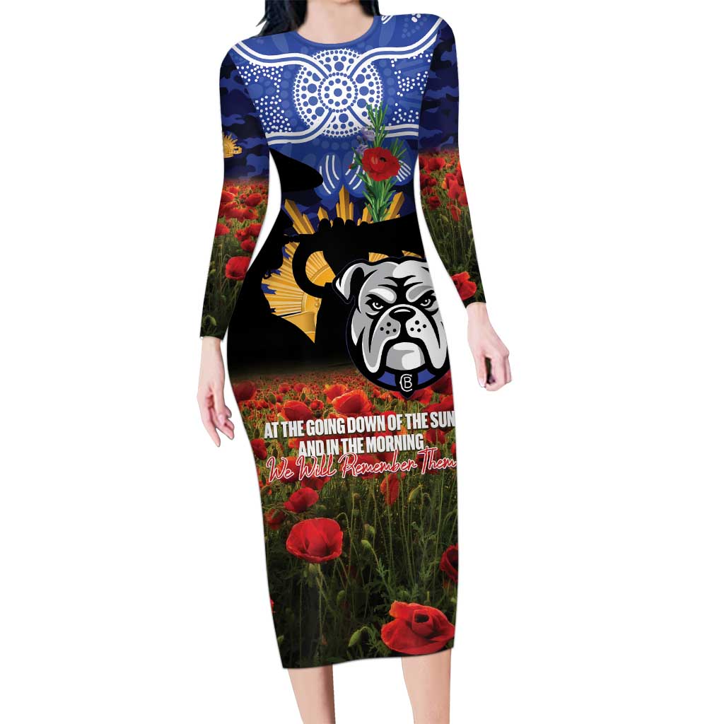 Personalised Bulldogs Rugby ANZAC Day Long Sleeve Bodycon Dress Last Post Poppy We Will Remember Them