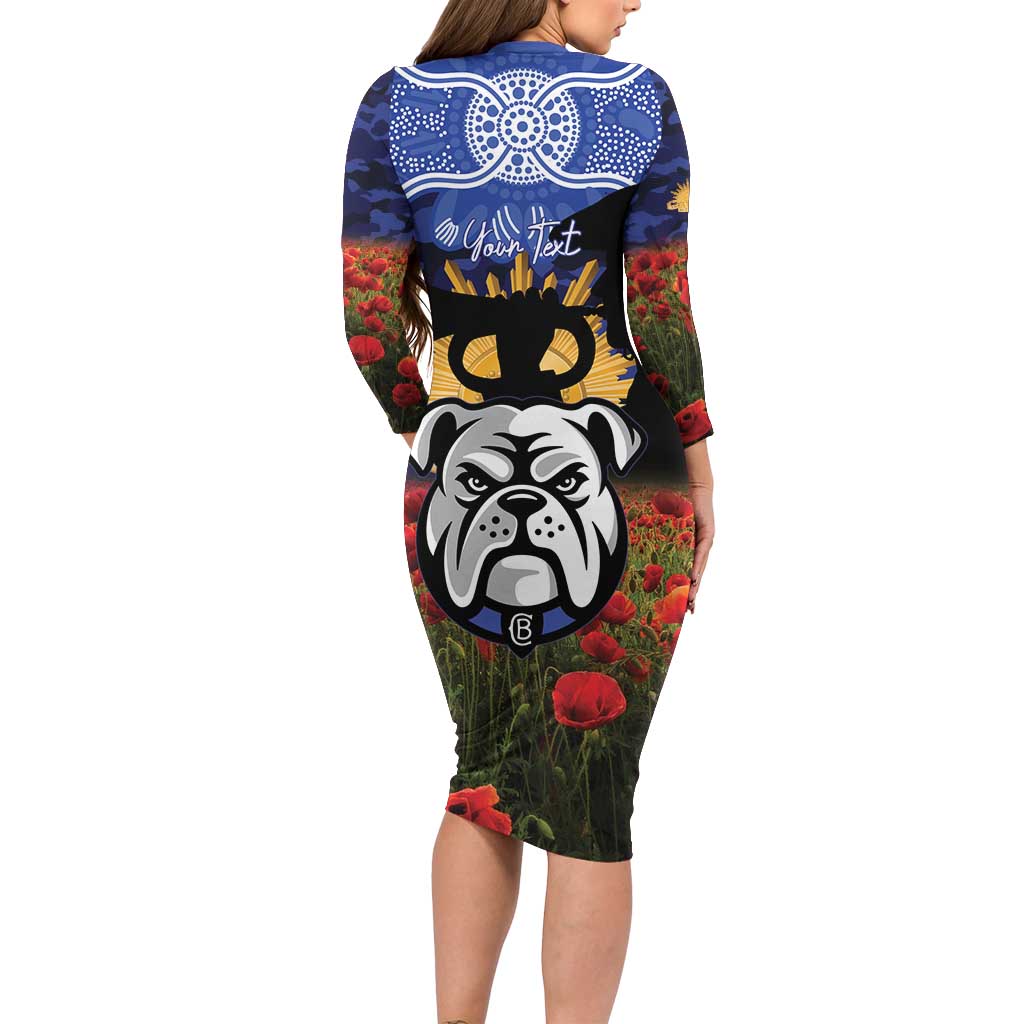 Personalised Bulldogs Rugby ANZAC Day Long Sleeve Bodycon Dress Last Post Poppy We Will Remember Them