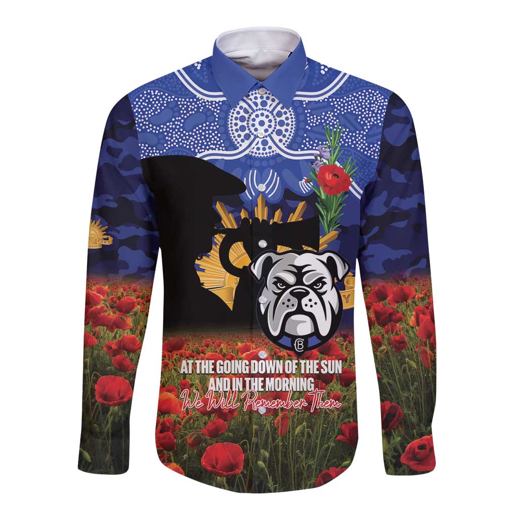Personalised Bulldogs Rugby ANZAC Day Long Sleeve Button Shirt Last Post Poppy We Will Remember Them