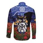Personalised Bulldogs Rugby ANZAC Day Long Sleeve Button Shirt Last Post Poppy We Will Remember Them