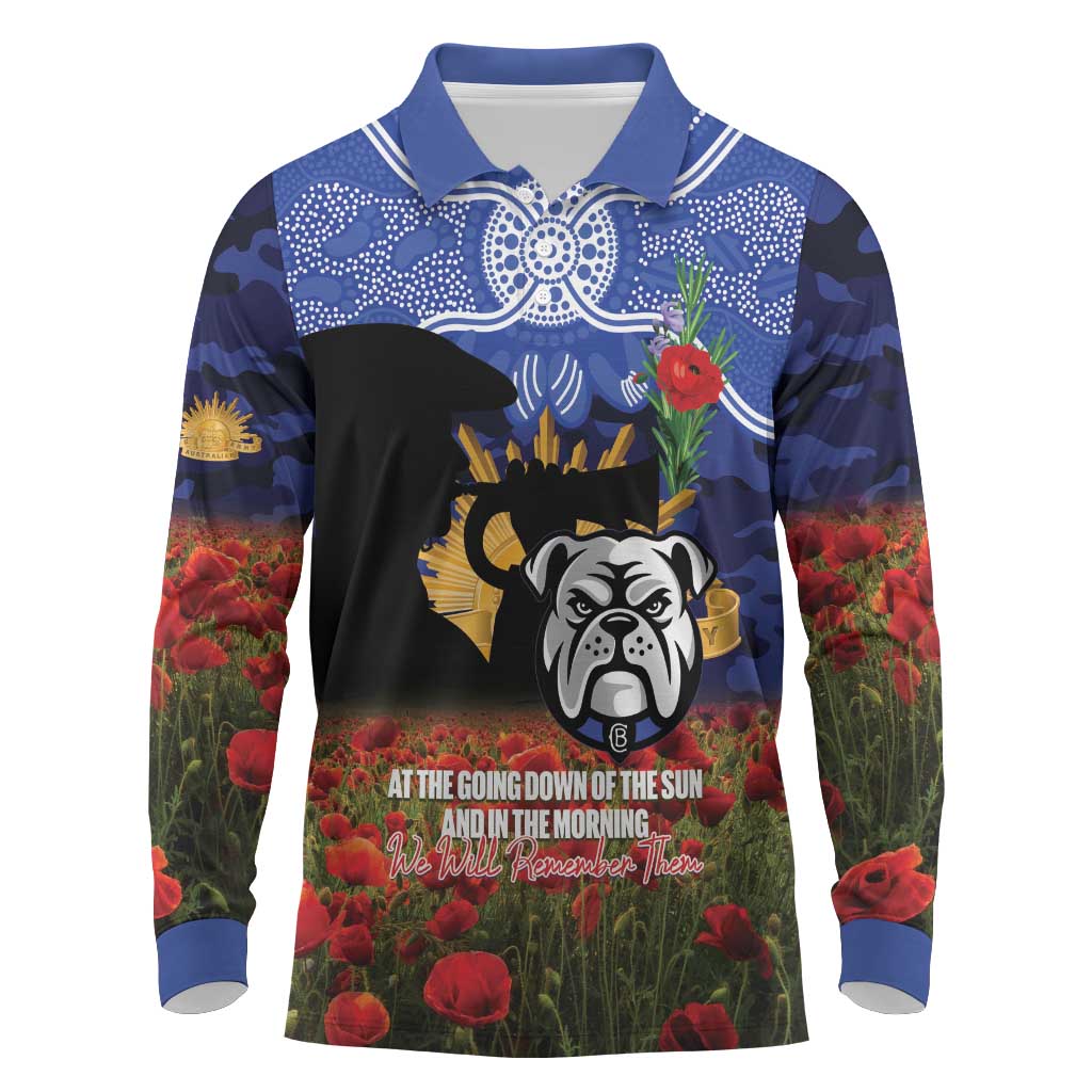 Personalised Bulldogs Rugby ANZAC Day Long Sleeve Polo Shirt Last Post Poppy We Will Remember Them