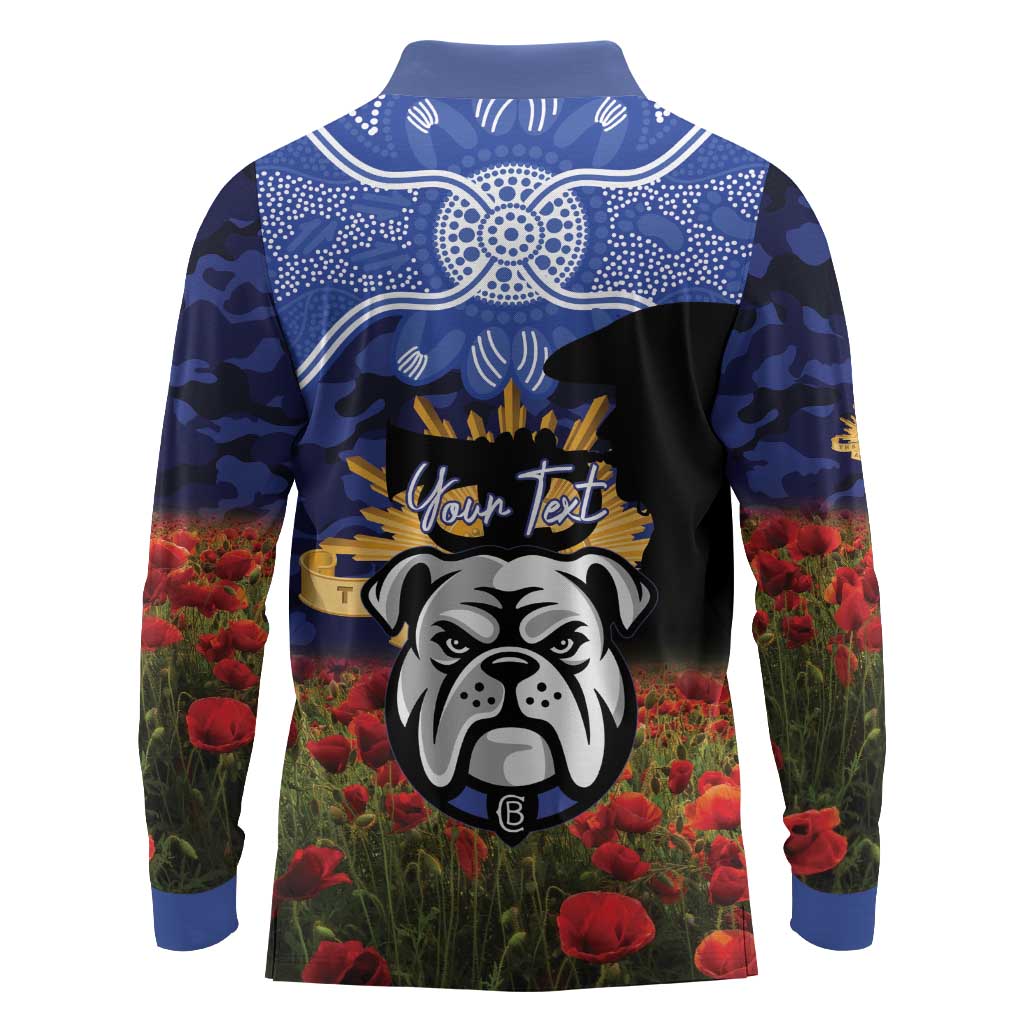 Personalised Bulldogs Rugby ANZAC Day Long Sleeve Polo Shirt Last Post Poppy We Will Remember Them