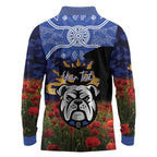 Personalised Bulldogs Rugby ANZAC Day Long Sleeve Polo Shirt Last Post Poppy We Will Remember Them