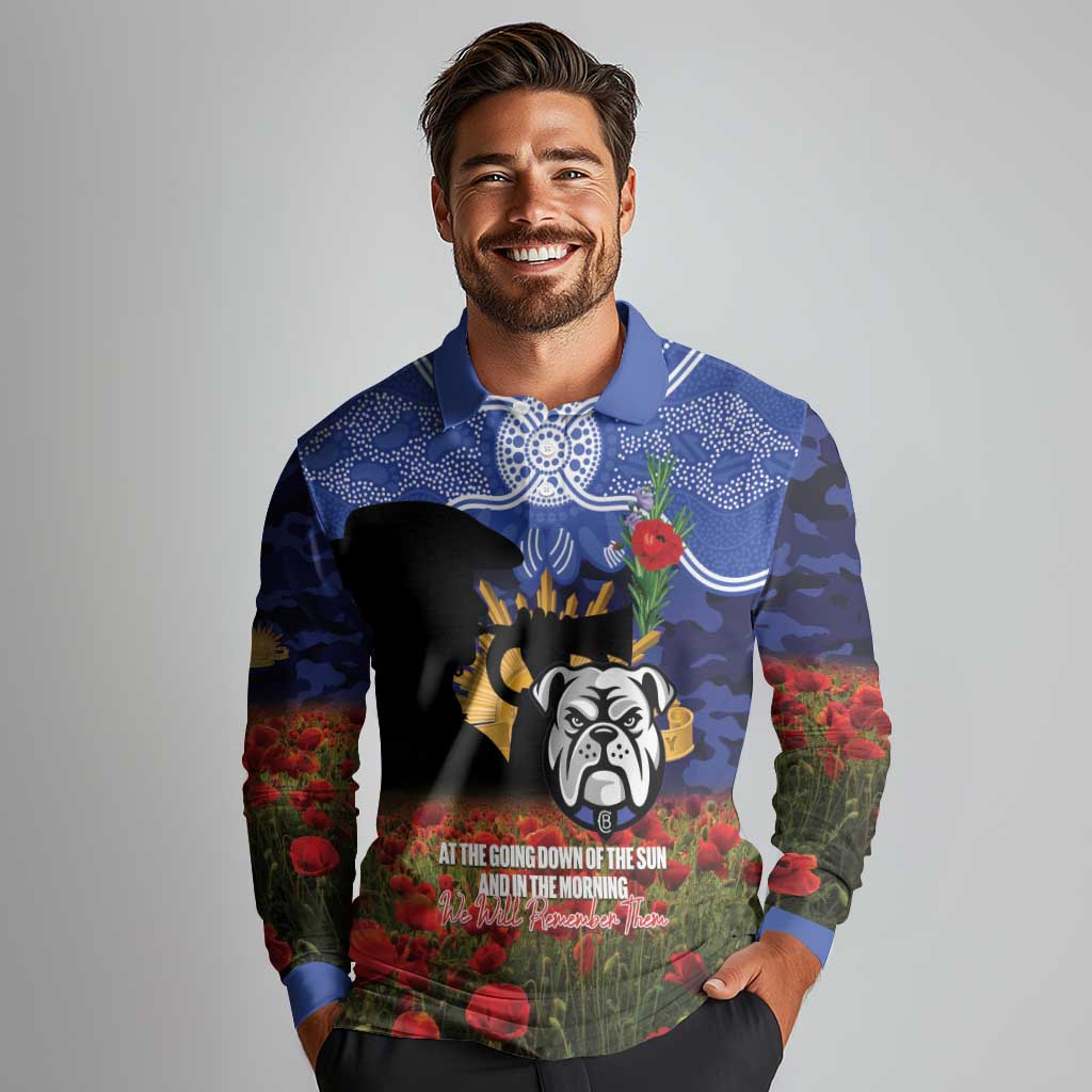 Personalised Bulldogs Rugby ANZAC Day Long Sleeve Polo Shirt Last Post Poppy We Will Remember Them