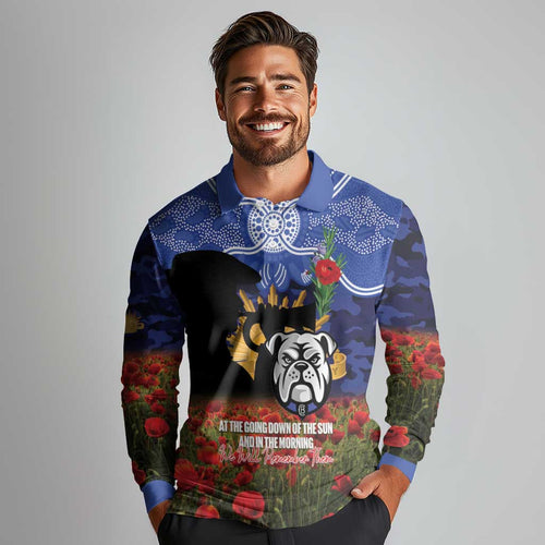 Personalised Bulldogs Rugby ANZAC Day Long Sleeve Polo Shirt Last Post Poppy We Will Remember Them