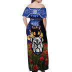 Personalised Bulldogs Rugby ANZAC Day Off Shoulder Maxi Dress Last Post Poppy We Will Remember Them