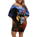 Personalised Bulldogs Rugby ANZAC Day Off Shoulder Short Dress Last Post Poppy We Will Remember Them