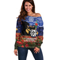 Personalised Bulldogs Rugby ANZAC Day Off Shoulder Sweater Last Post Poppy We Will Remember Them
