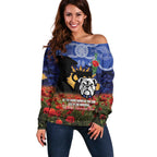 Personalised Bulldogs Rugby ANZAC Day Off Shoulder Sweater Last Post Poppy We Will Remember Them