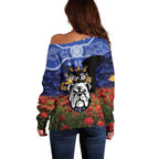 Personalised Bulldogs Rugby ANZAC Day Off Shoulder Sweater Last Post Poppy We Will Remember Them