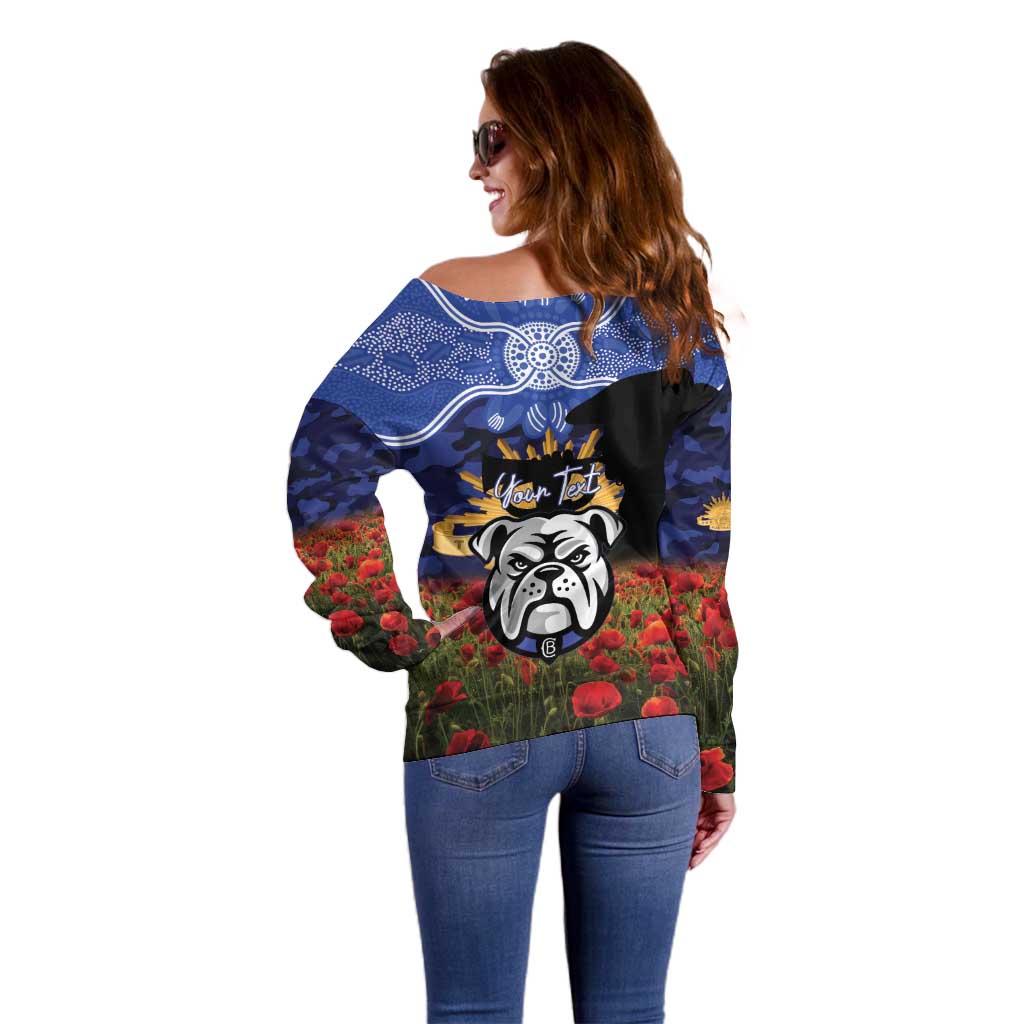 Personalised Bulldogs Rugby ANZAC Day Off Shoulder Sweater Last Post Poppy We Will Remember Them