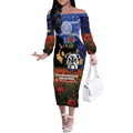 Personalised Bulldogs Rugby ANZAC Day Off The Shoulder Long Sleeve Dress Last Post Poppy We Will Remember Them