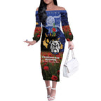 Personalised Bulldogs Rugby ANZAC Day Off The Shoulder Long Sleeve Dress Last Post Poppy We Will Remember Them