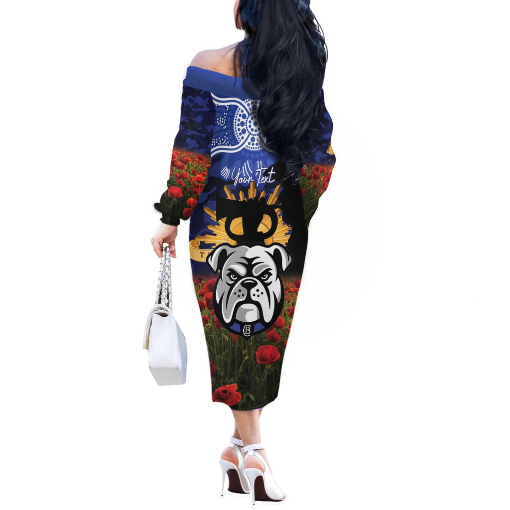 Personalised Bulldogs Rugby ANZAC Day Off The Shoulder Long Sleeve Dress Last Post Poppy We Will Remember Them