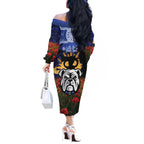 Personalised Bulldogs Rugby ANZAC Day Off The Shoulder Long Sleeve Dress Last Post Poppy We Will Remember Them