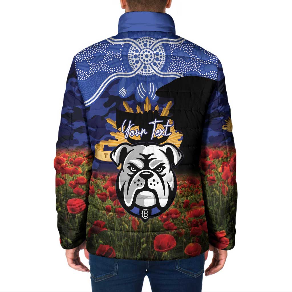 Personalised Bulldogs Rugby ANZAC Day Padded Jacket Last Post Poppy We Will Remember Them