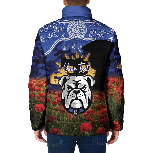Personalised Bulldogs Rugby ANZAC Day Padded Jacket Last Post Poppy We Will Remember Them