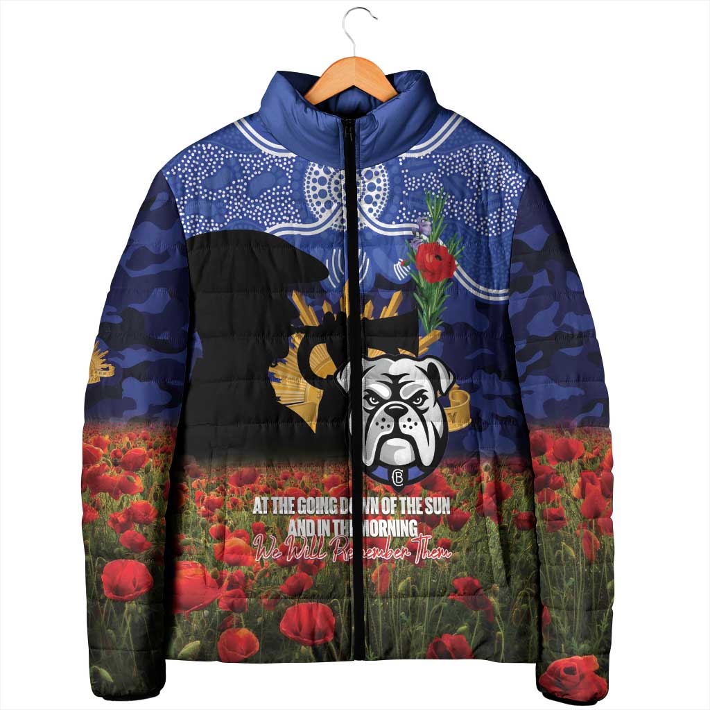 Personalised Bulldogs Rugby ANZAC Day Padded Jacket Last Post Poppy We Will Remember Them