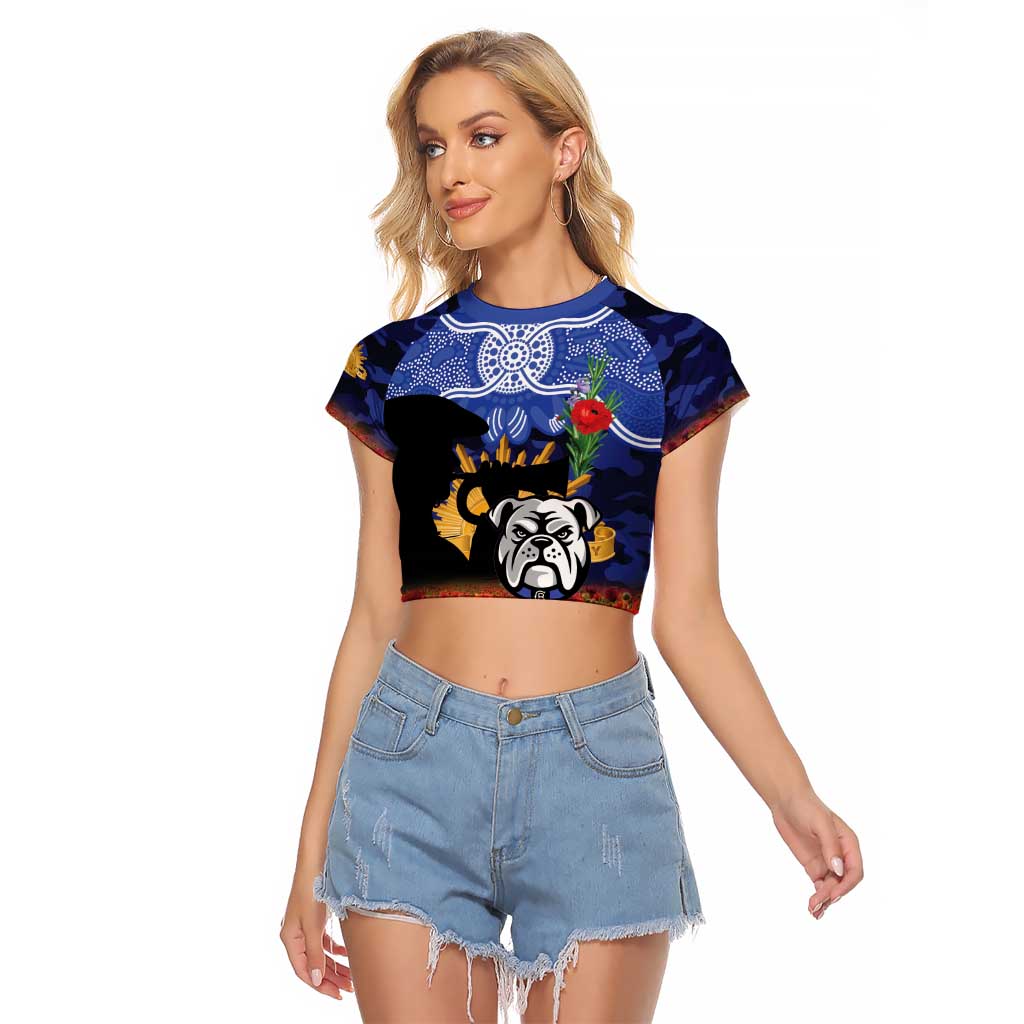 Personalised Bulldogs Rugby ANZAC Day Raglan Cropped T Shirt Last Post Poppy We Will Remember Them