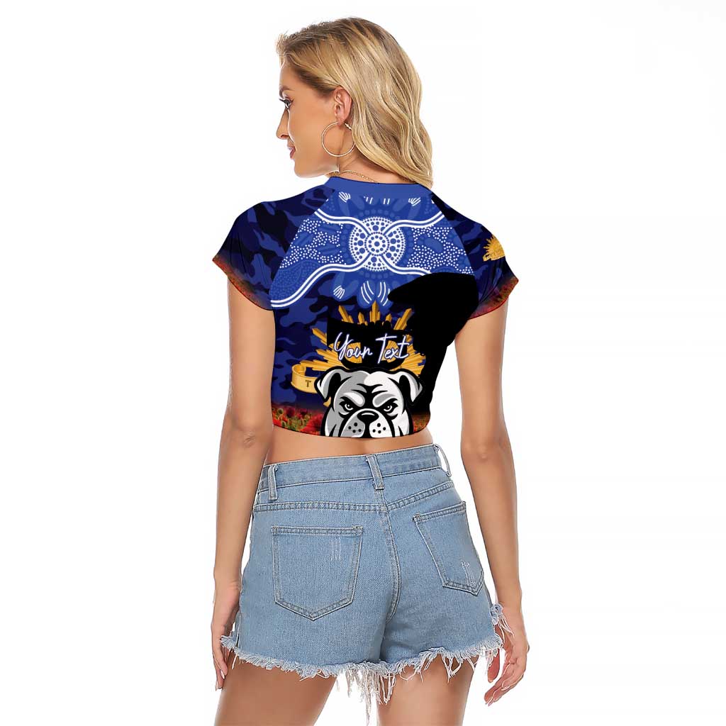 Personalised Bulldogs Rugby ANZAC Day Raglan Cropped T Shirt Last Post Poppy We Will Remember Them