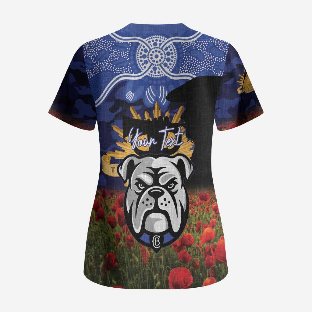 Personalised Bulldogs Rugby ANZAC Day Scrub Top Last Post Poppy We Will Remember Them
