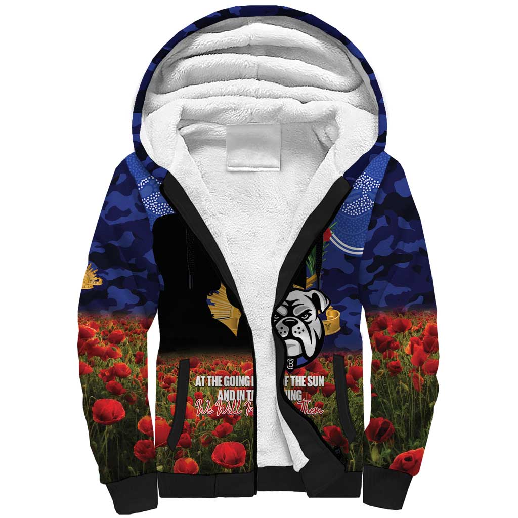Personalised Bulldogs Rugby ANZAC Day Sherpa Hoodie Last Post Poppy We Will Remember Them