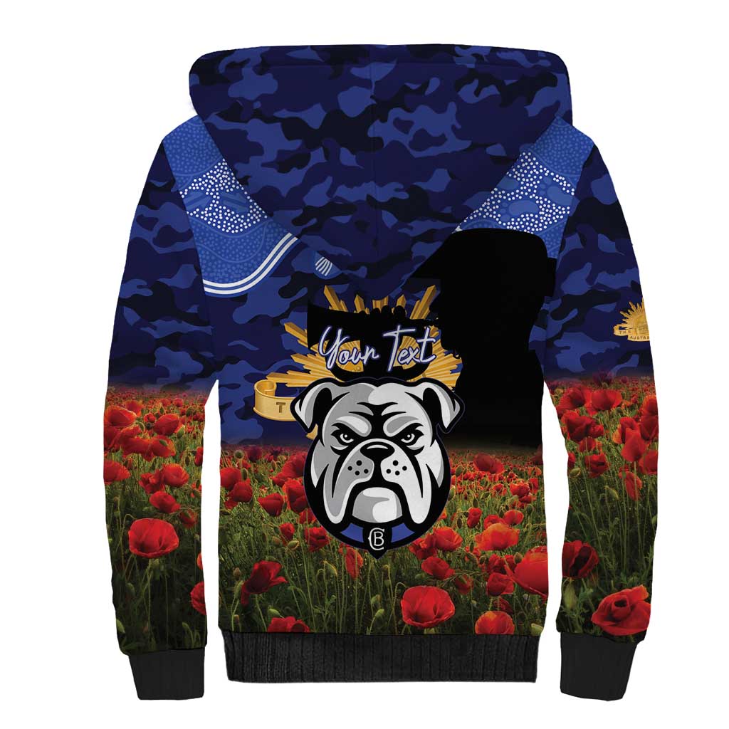Personalised Bulldogs Rugby ANZAC Day Sherpa Hoodie Last Post Poppy We Will Remember Them
