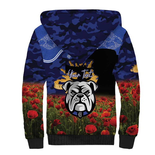 Personalised Bulldogs Rugby ANZAC Day Sherpa Hoodie Last Post Poppy We Will Remember Them