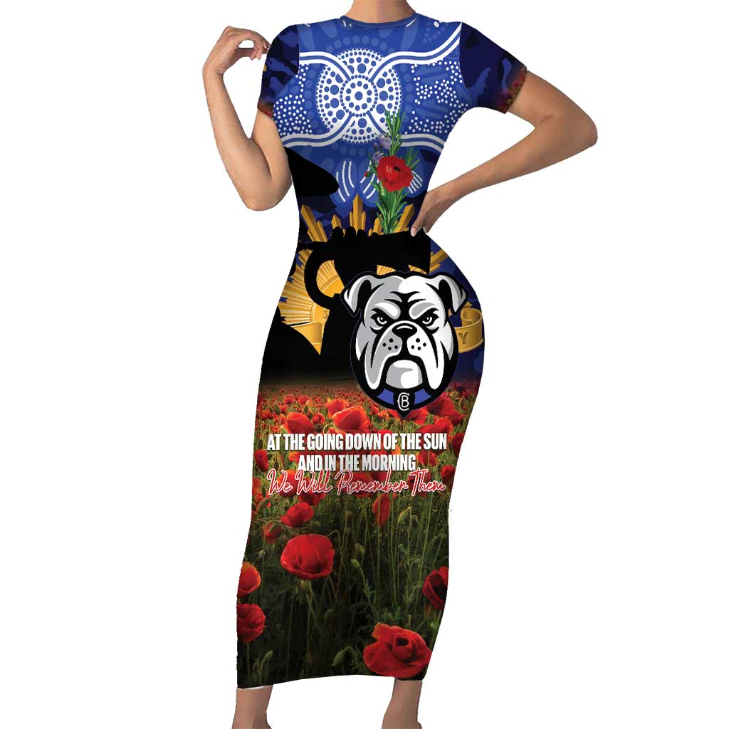 Personalised Bulldogs Rugby ANZAC Day Short Sleeve Bodycon Dress Last Post Poppy We Will Remember Them