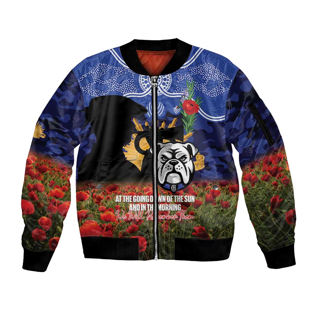 Personalised Bulldogs Rugby ANZAC Day Sleeve Zip Bomber Jacket Last Post Poppy We Will Remember Them