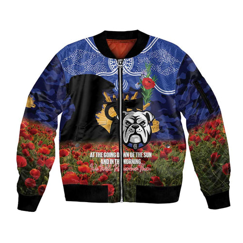 Personalised Bulldogs Rugby ANZAC Day Sleeve Zip Bomber Jacket Last Post Poppy We Will Remember Them