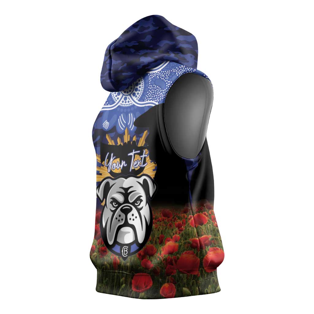 Personalised Bulldogs Rugby ANZAC Day Sleeveless Hoodie Last Post Poppy We Will Remember Them