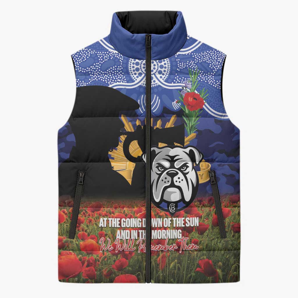 Personalised Bulldogs Rugby ANZAC Day Sleeveless Puffer Jacket Last Post Poppy We Will Remember Them