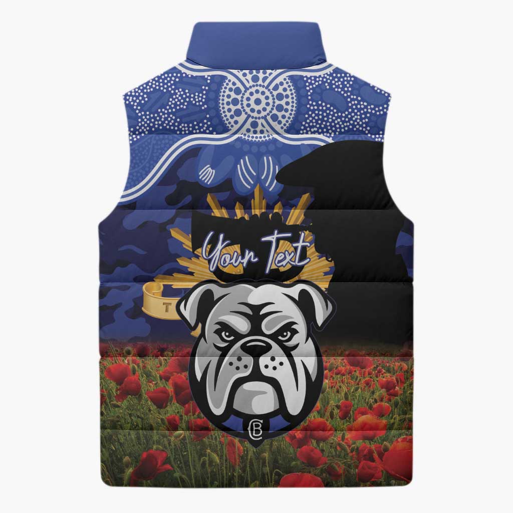 Personalised Bulldogs Rugby ANZAC Day Sleeveless Puffer Jacket Last Post Poppy We Will Remember Them