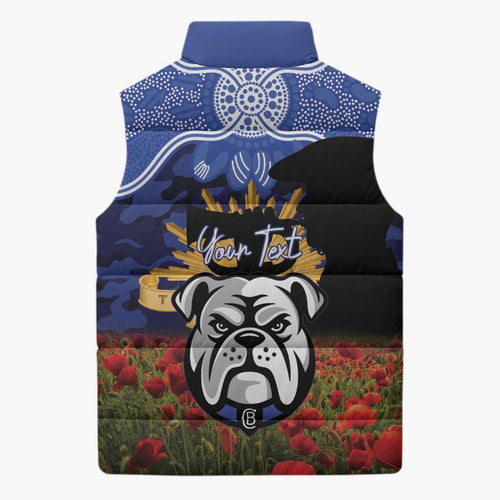 Personalised Bulldogs Rugby ANZAC Day Sleeveless Puffer Jacket Last Post Poppy We Will Remember Them
