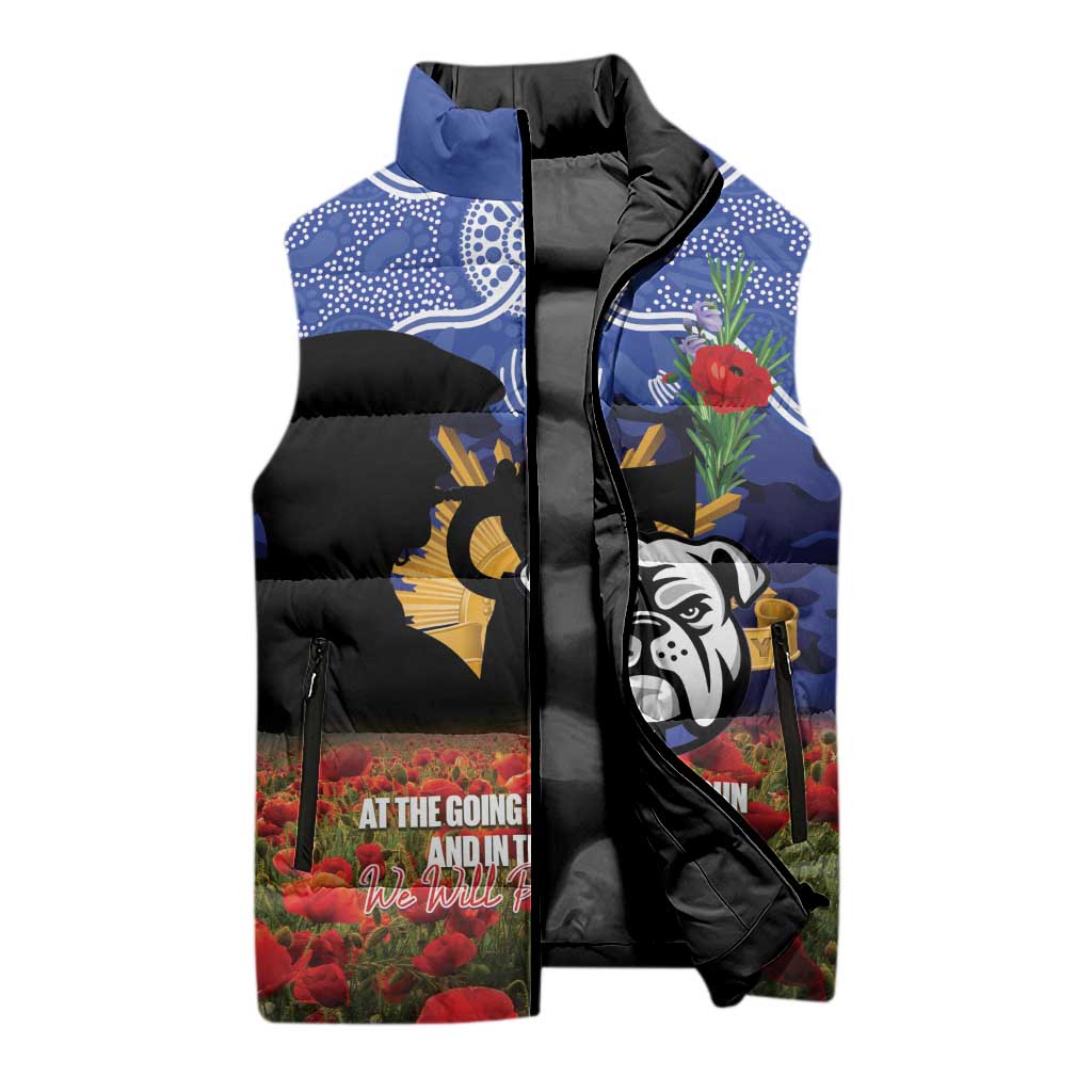 Personalised Bulldogs Rugby ANZAC Day Sleeveless Puffer Jacket Last Post Poppy We Will Remember Them