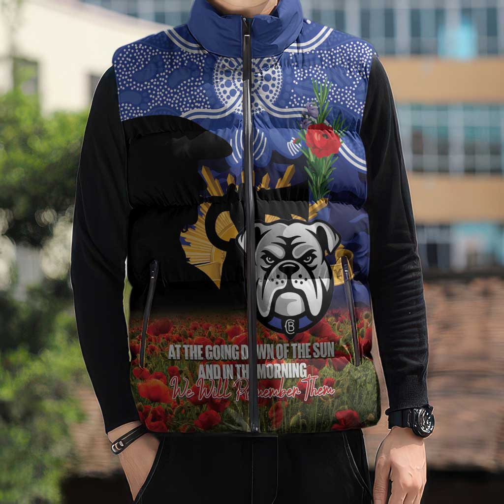 Personalised Bulldogs Rugby ANZAC Day Sleeveless Puffer Jacket Last Post Poppy We Will Remember Them