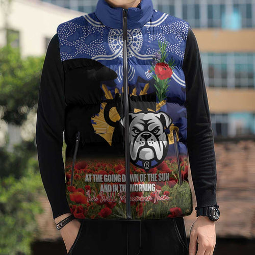 Personalised Bulldogs Rugby ANZAC Day Sleeveless Puffer Jacket Last Post Poppy We Will Remember Them