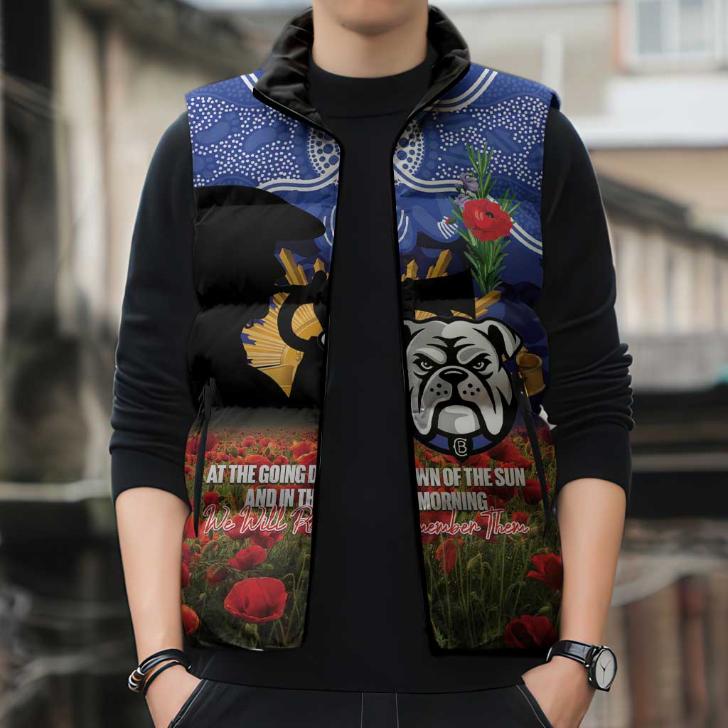 Personalised Bulldogs Rugby ANZAC Day Sleeveless Puffer Jacket Last Post Poppy We Will Remember Them