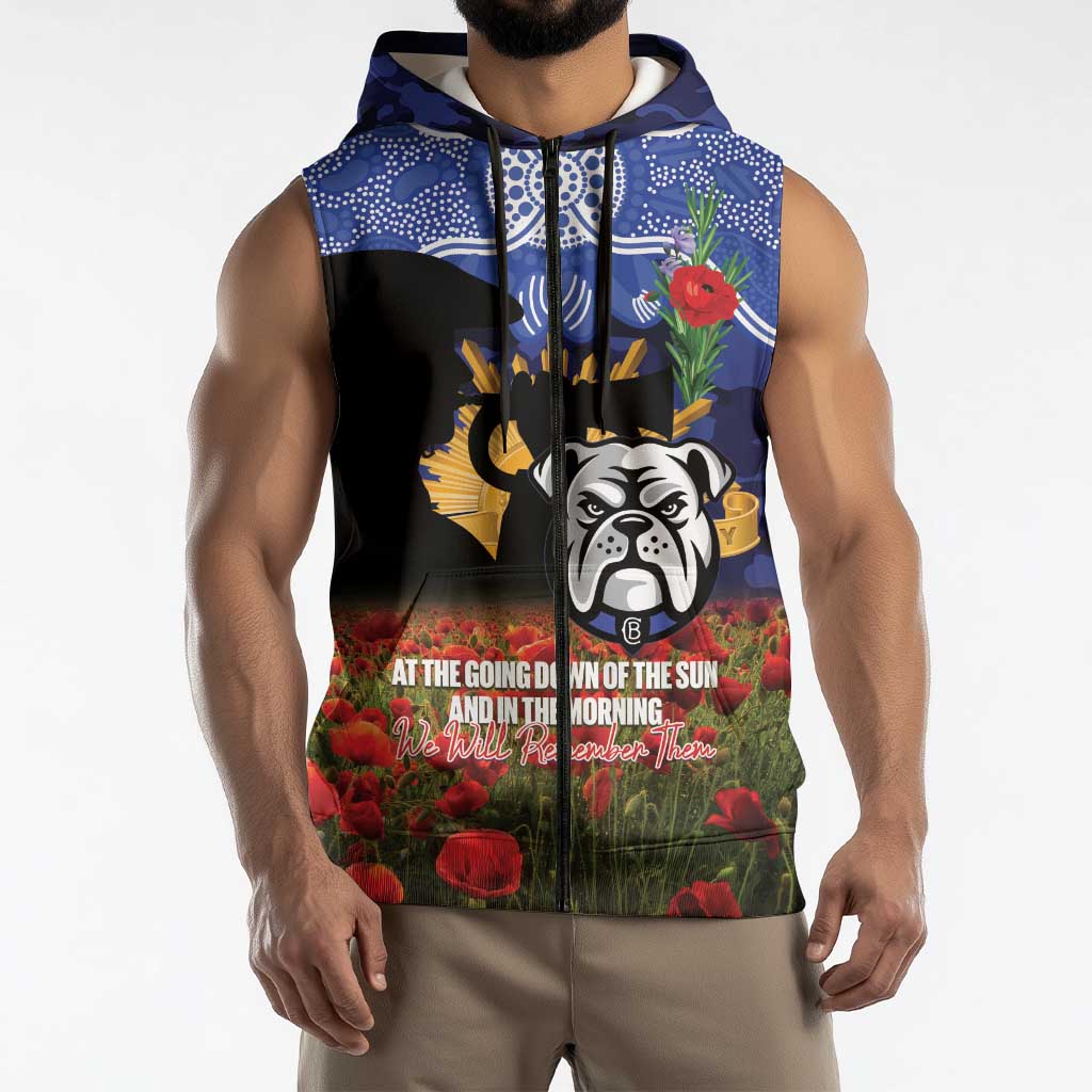 Personalised Bulldogs Rugby ANZAC Day Sleeveless Zip Hoodie Last Post Poppy We Will Remember Them