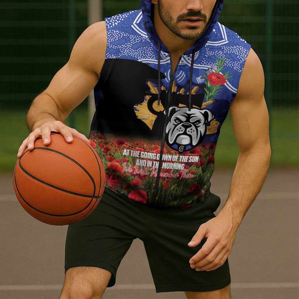 Personalised Bulldogs Rugby ANZAC Day Sleeveless Zip Hoodie Last Post Poppy We Will Remember Them