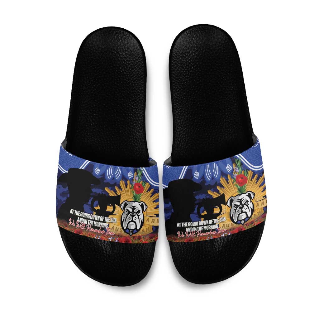 Personalised Bulldogs Rugby ANZAC Day Slide Sandals Last Post Poppy We Will Remember Them