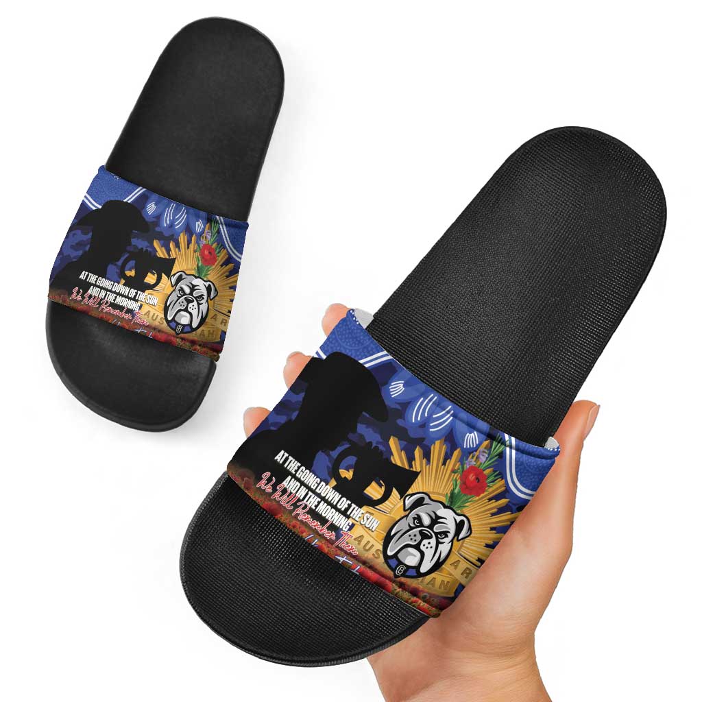 Personalised Bulldogs Rugby ANZAC Day Slide Sandals Last Post Poppy We Will Remember Them