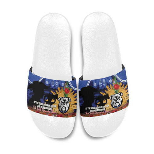 Personalised Bulldogs Rugby ANZAC Day Slide Sandals Last Post Poppy We Will Remember Them