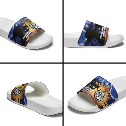 Personalised Bulldogs Rugby ANZAC Day Slide Sandals Last Post Poppy We Will Remember Them