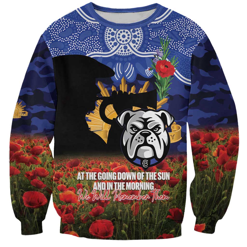 Personalised Bulldogs Rugby ANZAC Day Sweatshirt Last Post Poppy We Will Remember Them
