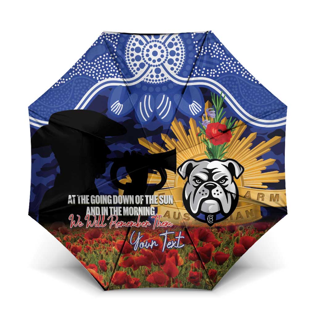 Personalised Bulldogs Rugby ANZAC Day Umbrella Last Post Poppy We Will Remember Them