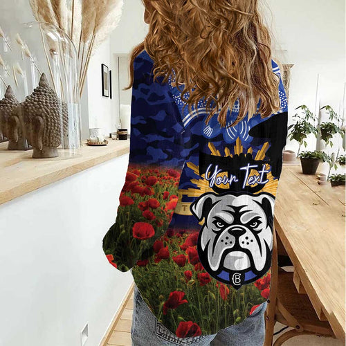 Personalised Bulldogs Rugby ANZAC Day Women Casual Shirt Last Post Poppy We Will Remember Them